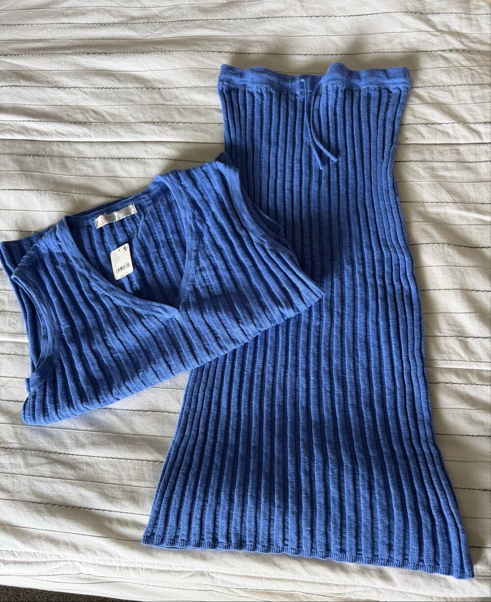 FP BEACH Blue Two Piece Ridged Sleevless Comfortable Dress